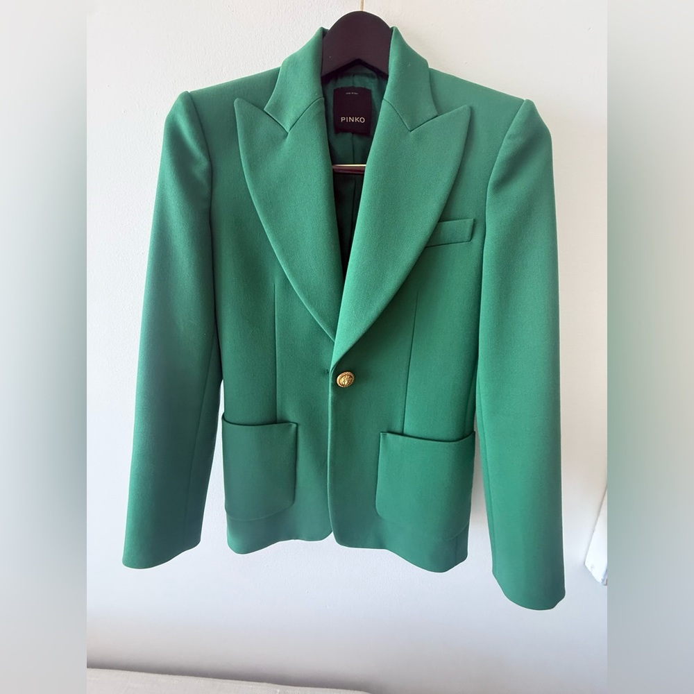 Pinko Teal Green Tailored Blazer with Gold Accent